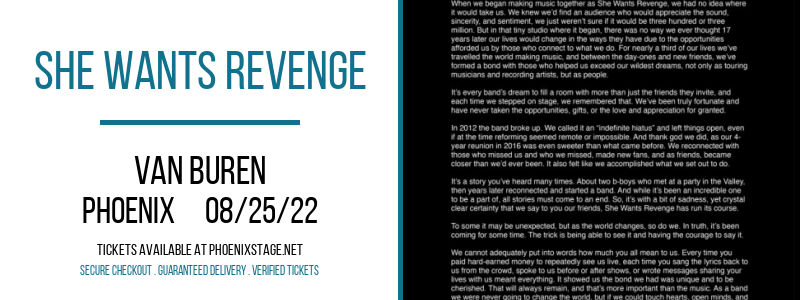 She Wants Revenge at Van Buren